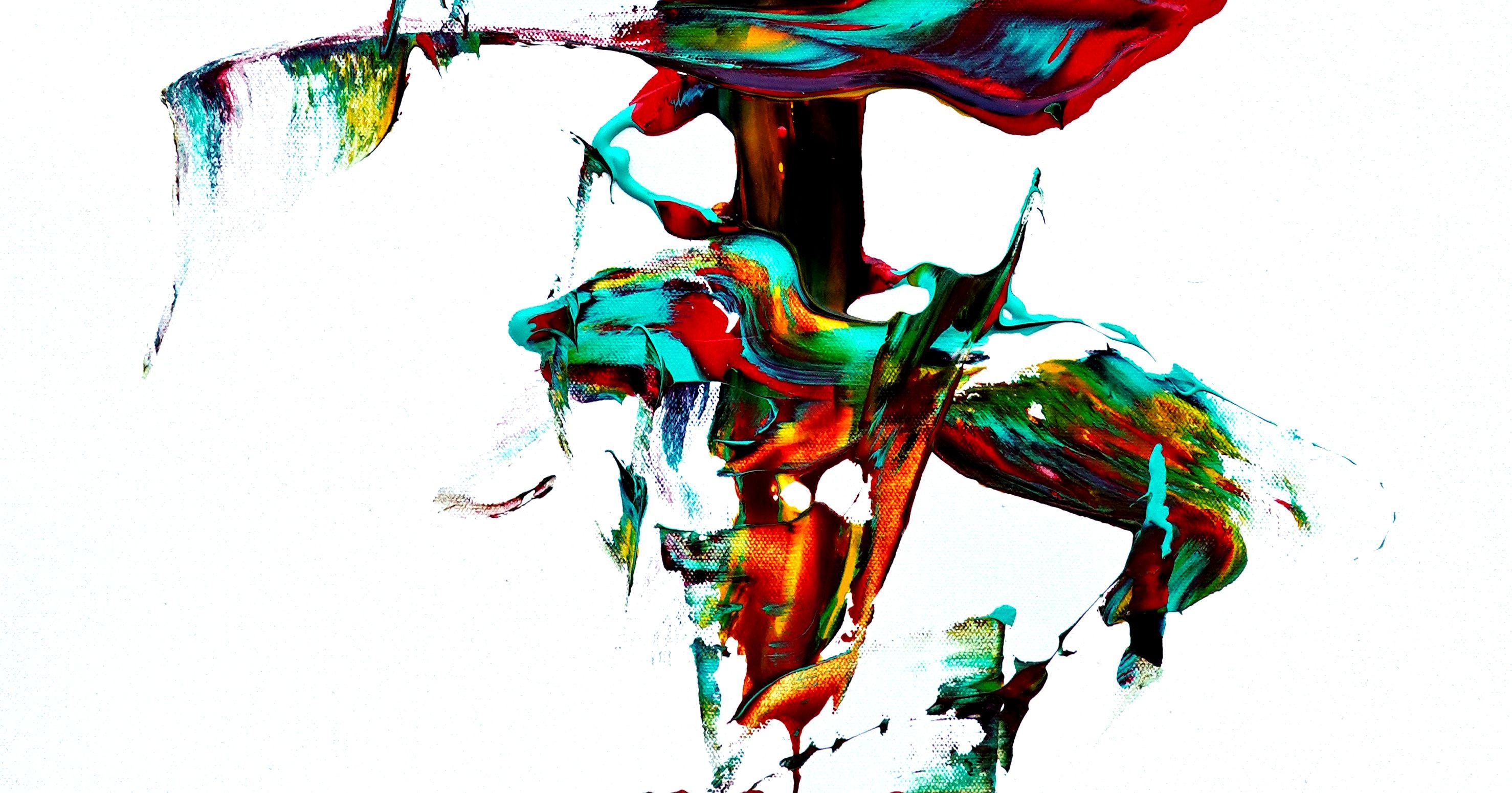 Zwei für einen, Gemälde, Acryl auf Leinwand (Rot), Abstract Painting, von Newel Hunter