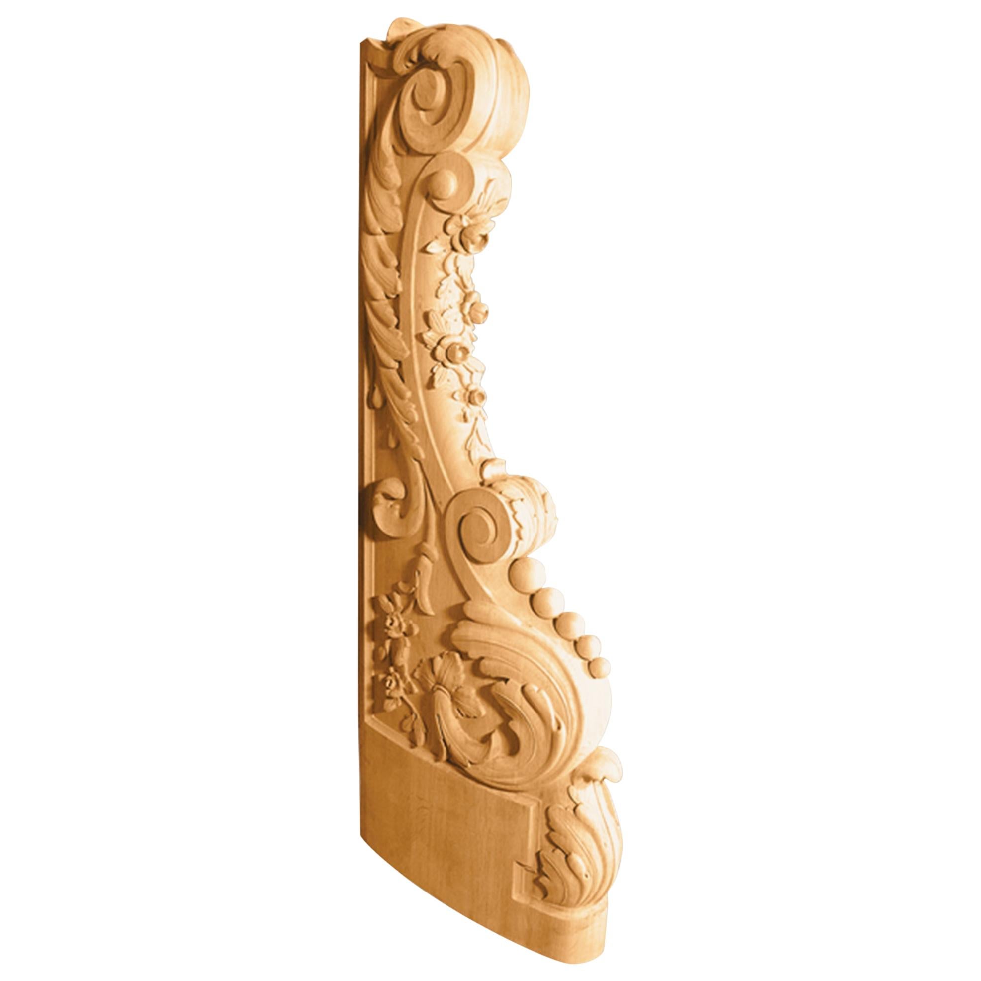 Front Pillar for Stairs with acanthus and flowers, Newel Post Stair For Sale