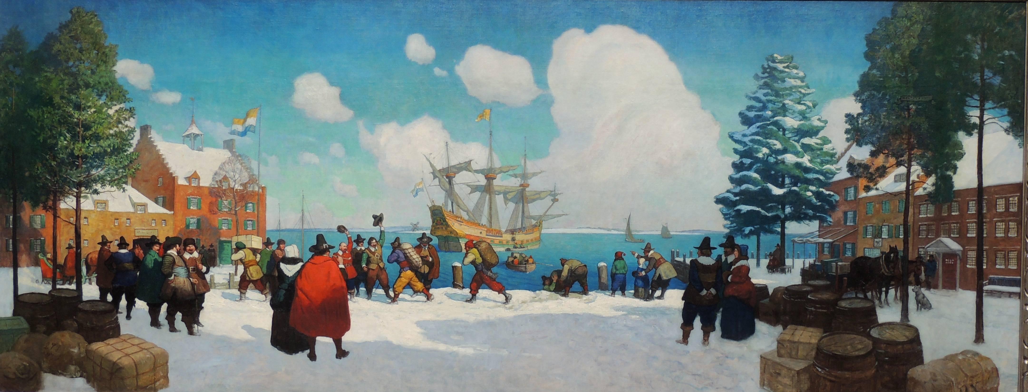 Newell Convers Wyeth Landscape Painting - The Christmas Ship in Old New York
