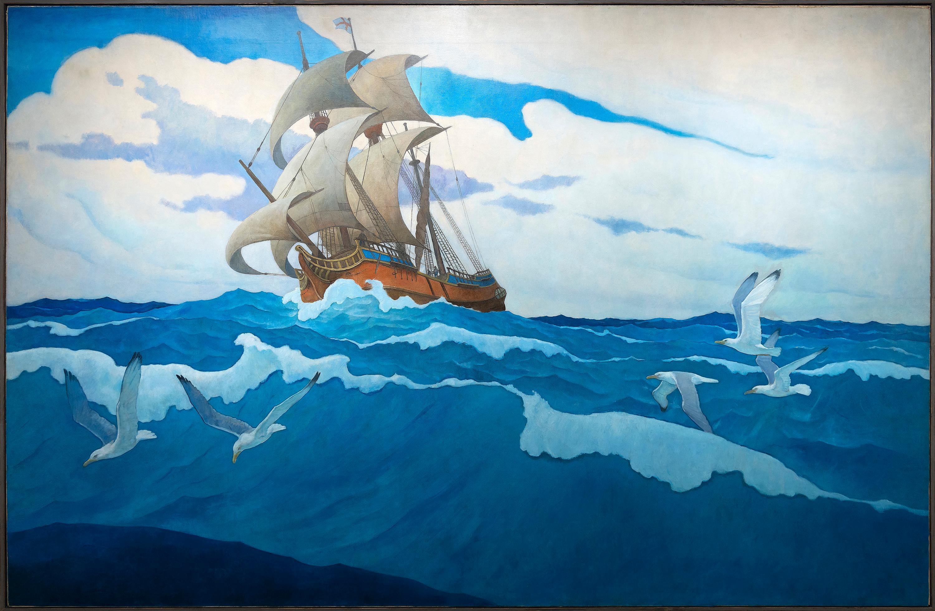 The Coming of the Mayflower in 1620 - Painting by Newell Convers Wyeth