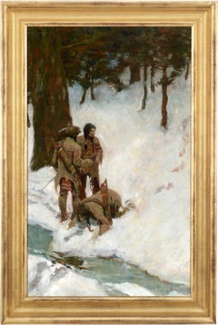 Ohne Titel (Drei Indianer an einem Bach in verschneiten Wäldern) von N.C. Wyeth