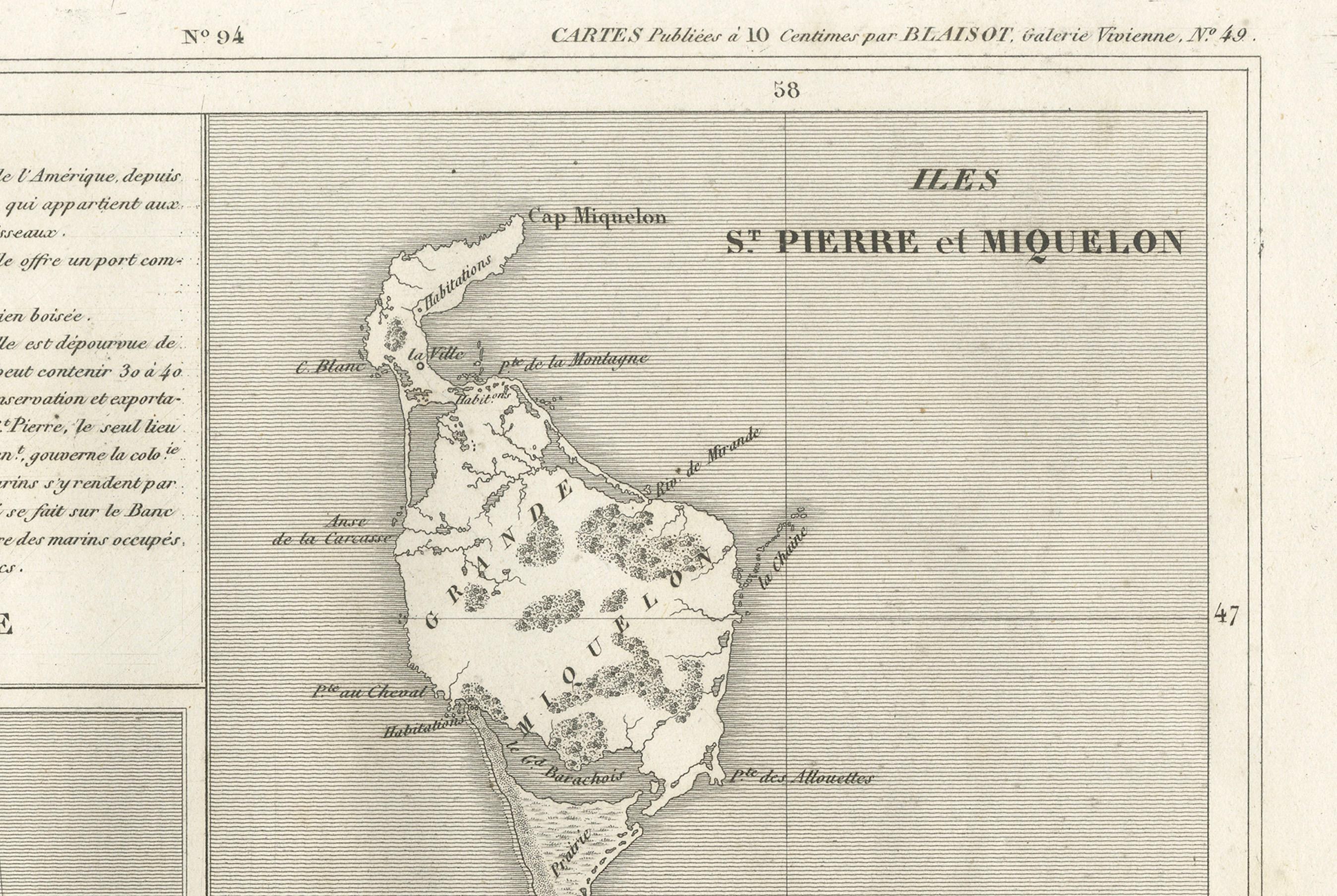 Terranova e St. Pierre & Miquelon: Mappa francese non colorata del 1820 circa In condizioni buone in vendita a Langweer, NL