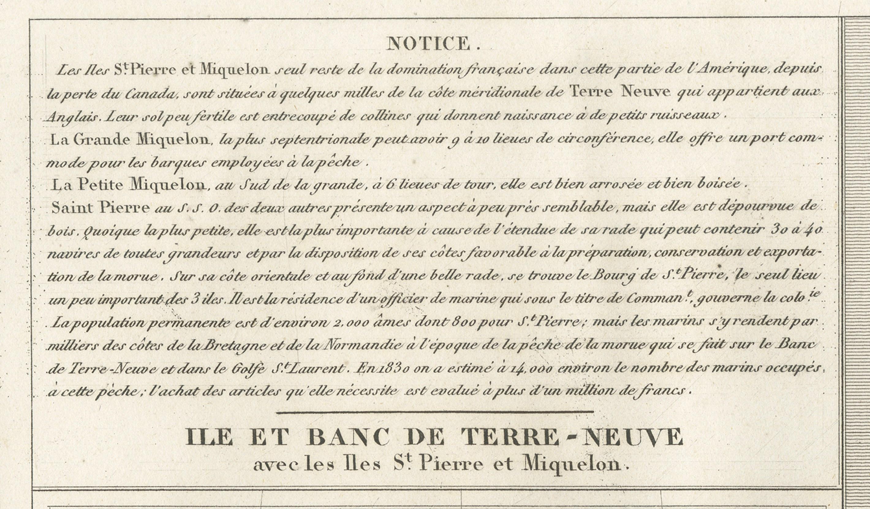 Terranova e St. Pierre & Miquelon: Mappa francese non colorata del 1820 circa in vendita 1