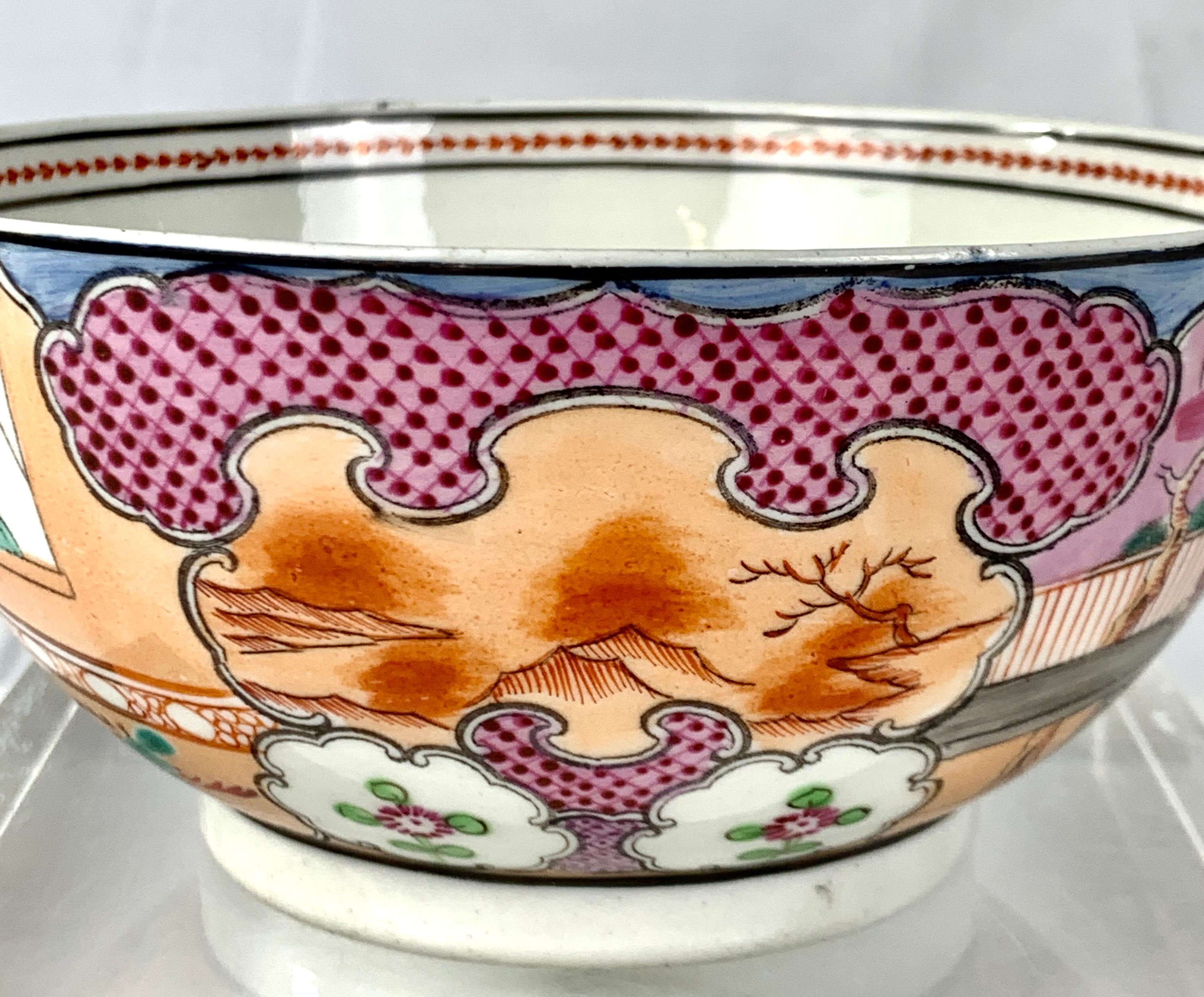 Boy in the Window Pattern Bowl Newhall Porcelain England Circa 1810 For Sale 1