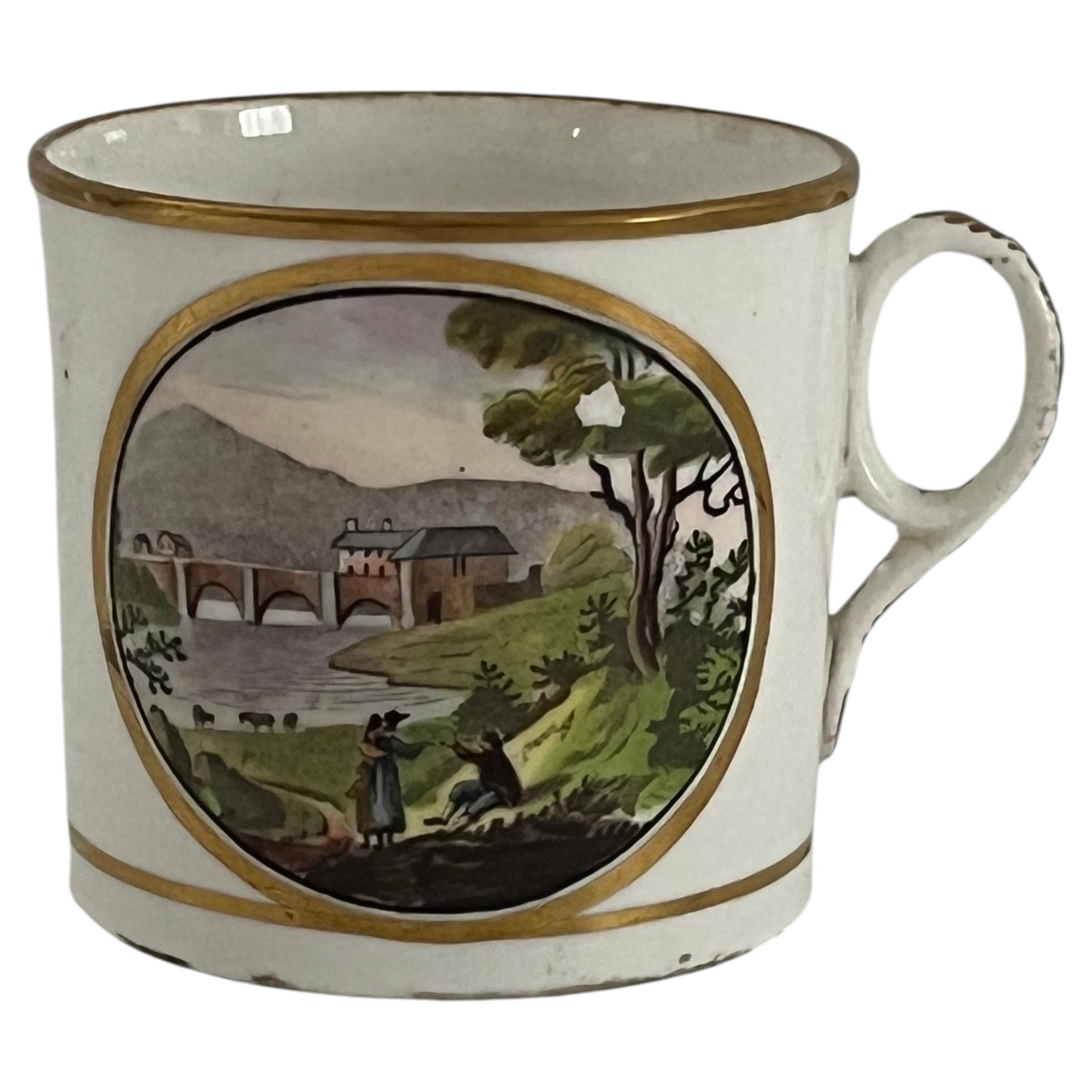 Newhall Porcelain Coffee Can, Llangollen Bridge over the River Dee. Circa 1805 For Sale