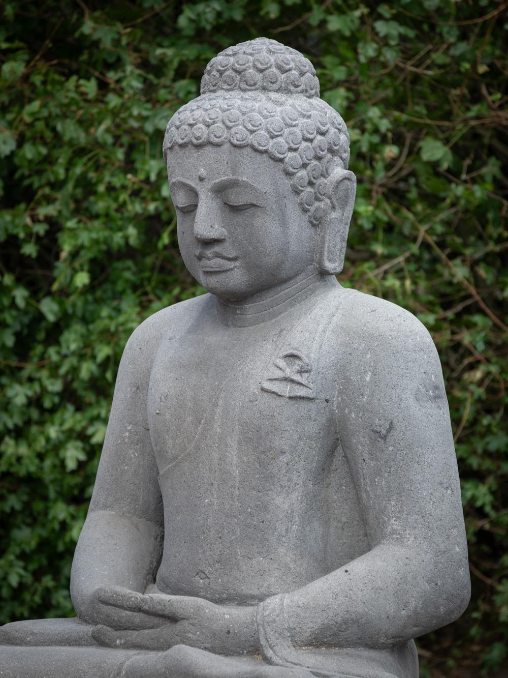 Contemporary Newly carved large lavastone Buddha statue in Dhyana mudra from Indonesia For Sale