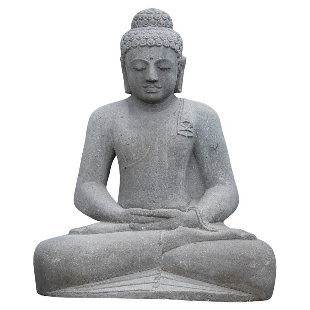 Newly carved large lavastone Buddha statue in Dhyana mudra from Indonesia For Sale
