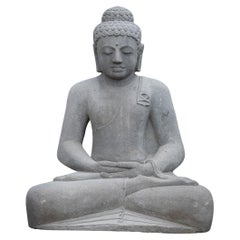 Newly carved large lavastone Buddha statue in Dhyana mudra from Indonesia