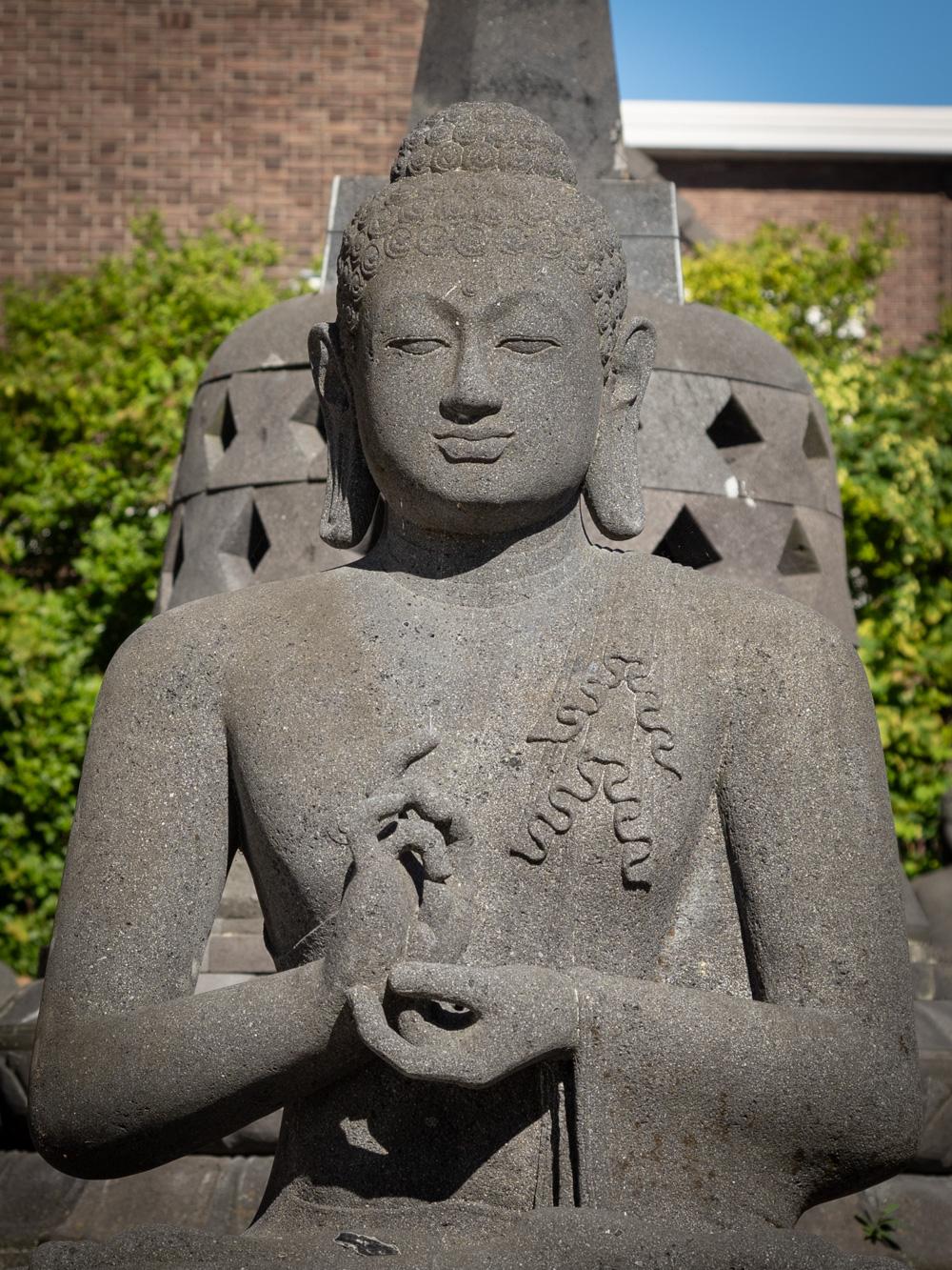 Large lavastone Buddha statue
Material : lavastone
117 cm high
93 cm wide and 67 cm deep
Estimated weight : +/- 350 kg
Dharmachakra mudra
Newly hand carved from a single block of lavastone
Can be shipped worldwide
Originating from Indonesia
Nr: