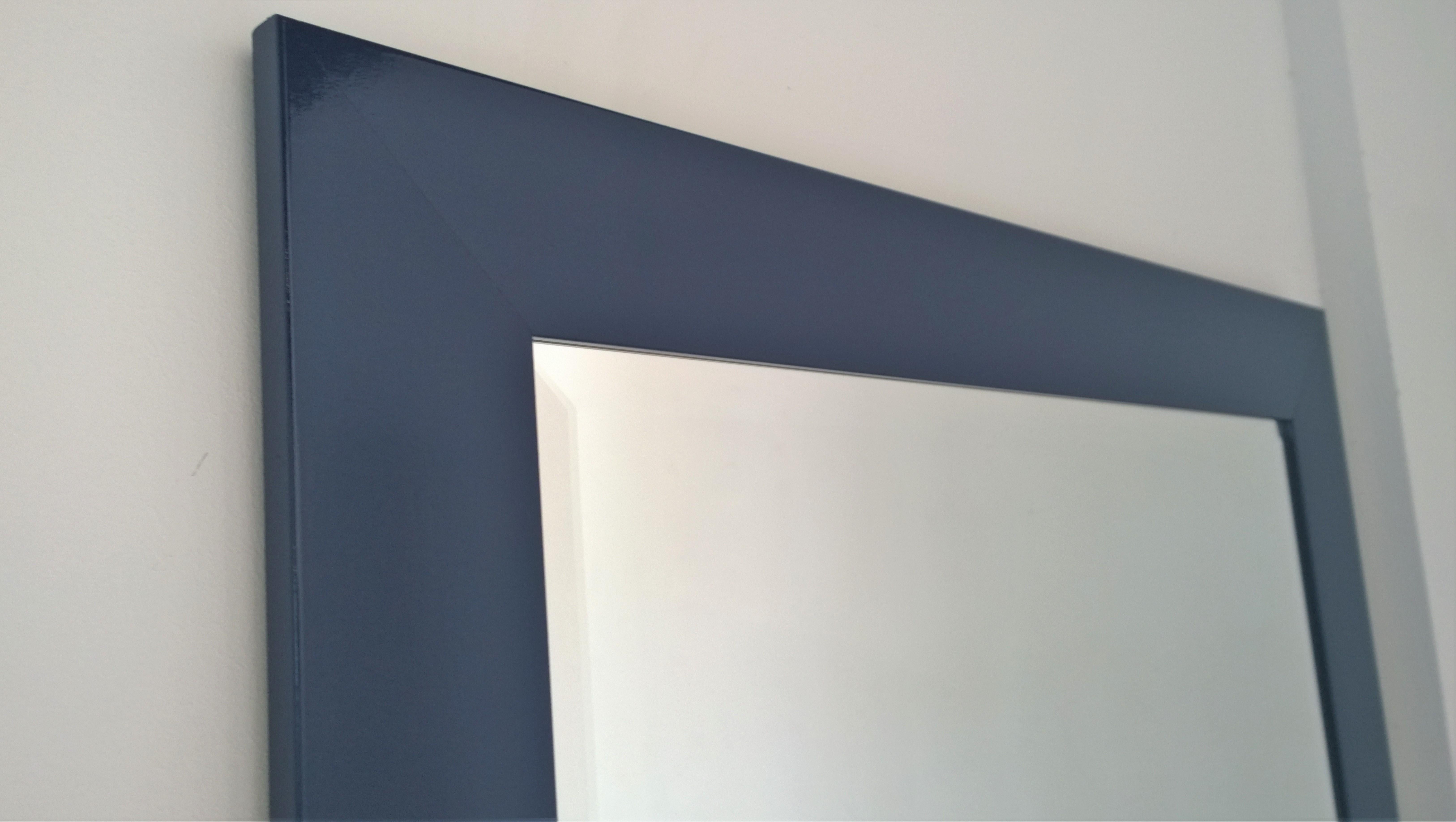Newly Lacquered Classic Blue Wood Frame Floor / Full Length /Wall Beveled Mirror In Good Condition In Houston, TX