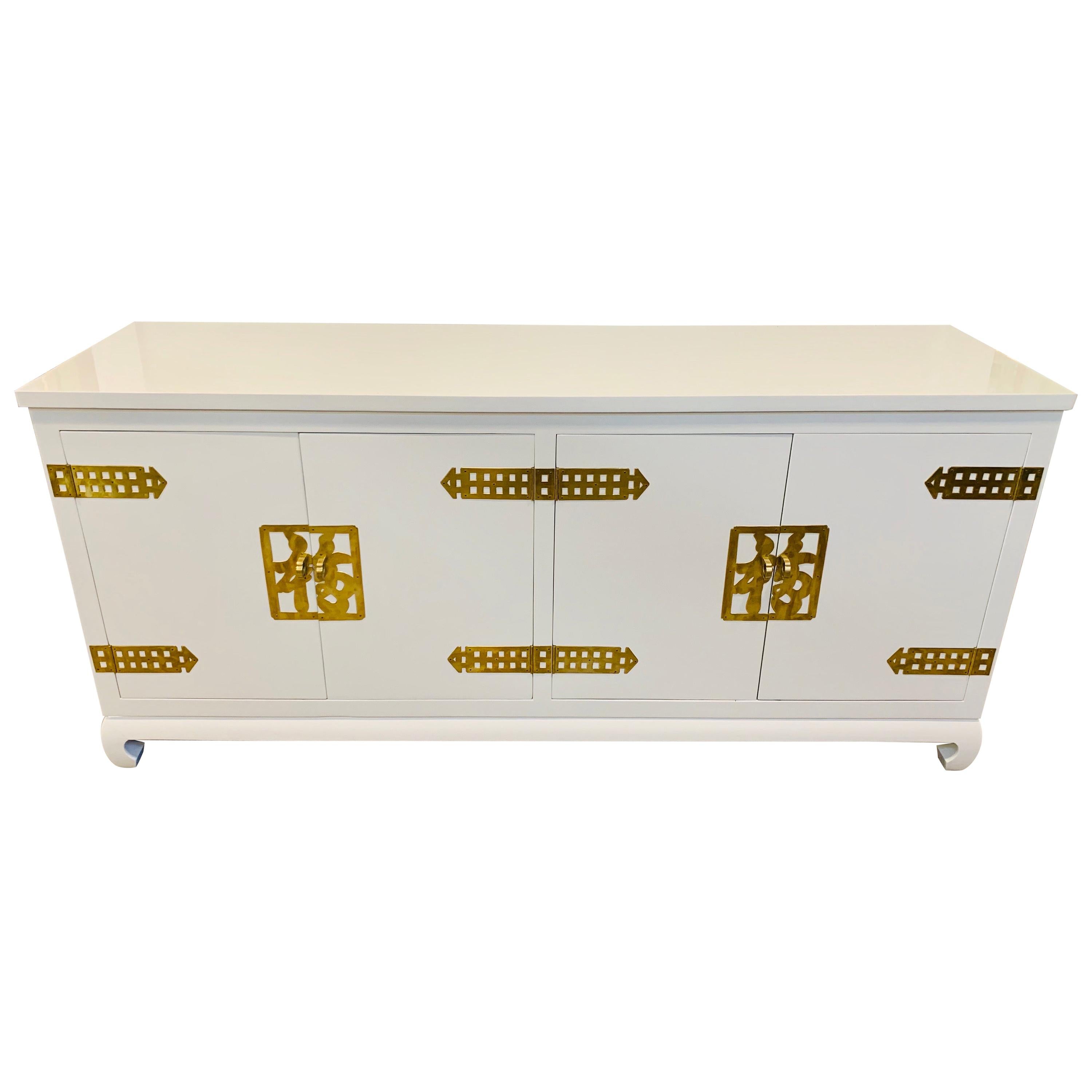 Newly Lacquered White Chinoiserie Style Credenza Sideboard Buffet Server