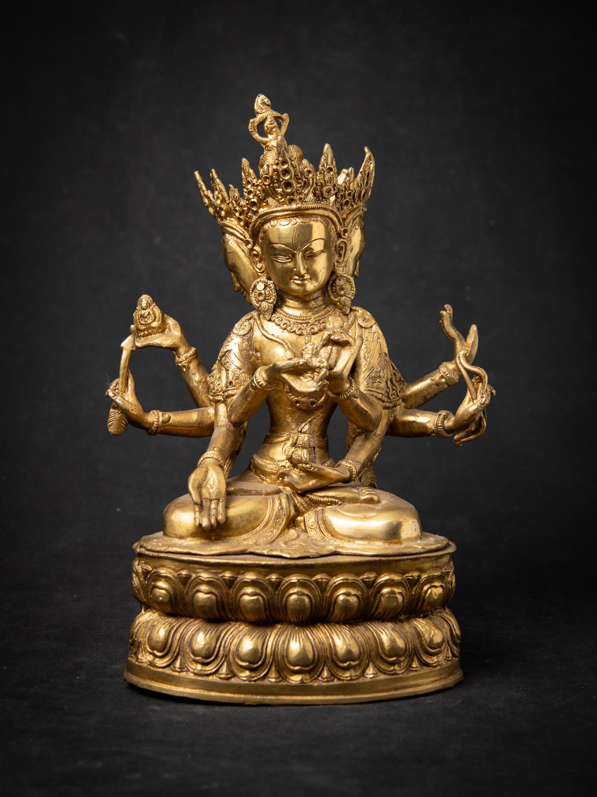 This bronze statue of Namgyälma is a finely crafted newly made sculpture from India, representing the goddess of victory, long life, and purification. Made of durable bronze, it measures 37 cm high, 25.5 cm wide, and 14.7 cm deep, with a weight of