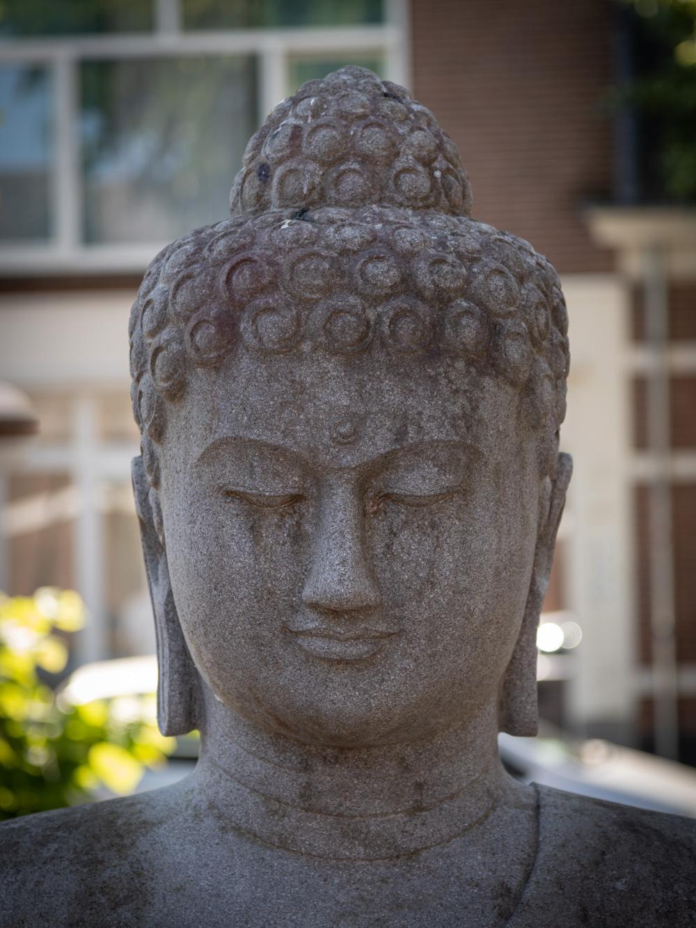 Contemporary Newly made large lavastone Buddha statue from Indonesia in Varada Mudra For Sale
