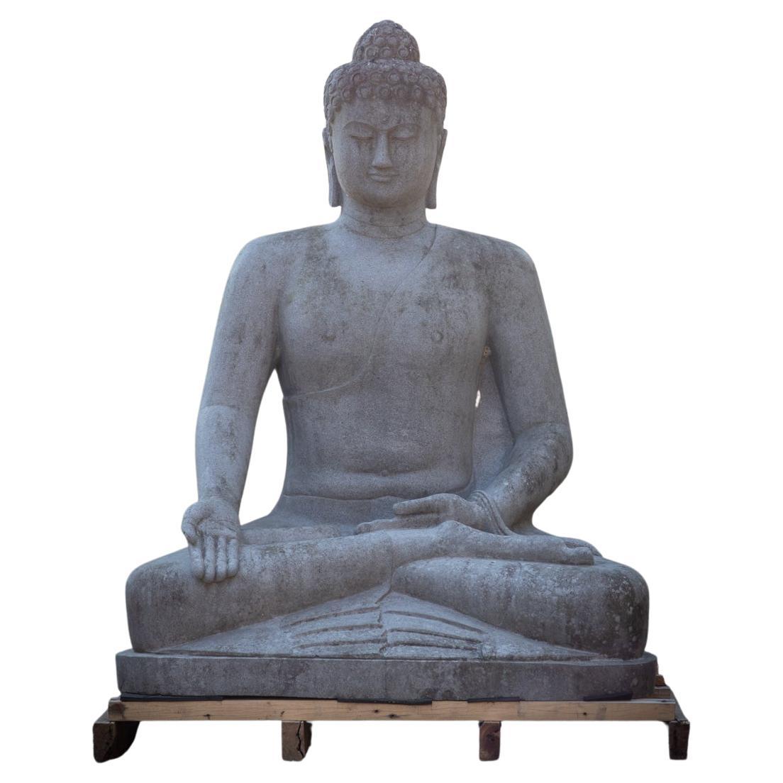 Newly made large lavastone Buddha statue from Indonesia in Varada Mudra For Sale