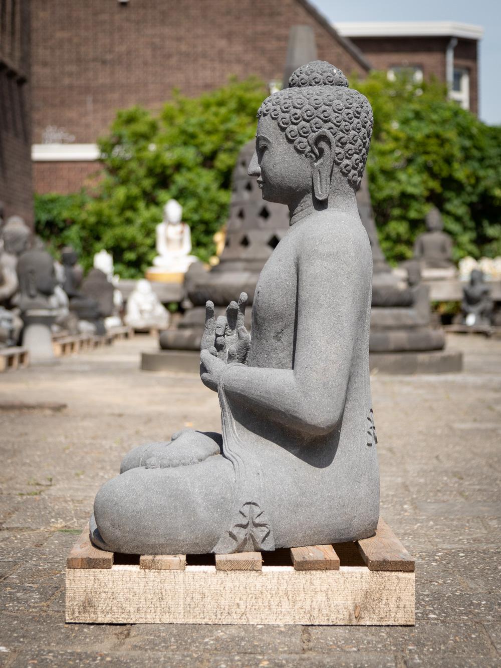 Newly made lavastone Buddha statue in Dharmachakra mudra  For Sale 9