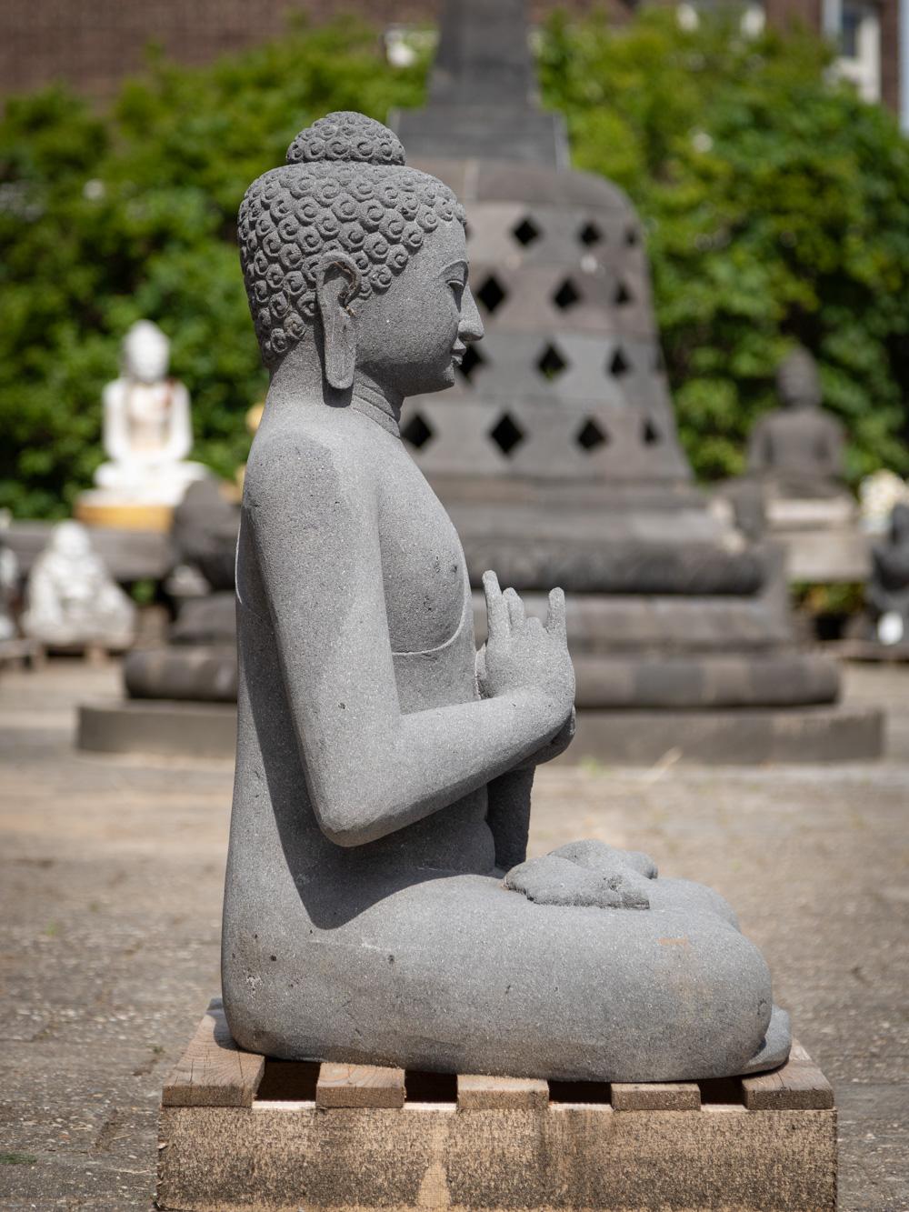 Newly made lavastone Buddha statue in Dharmachakra mudra  For Sale 11