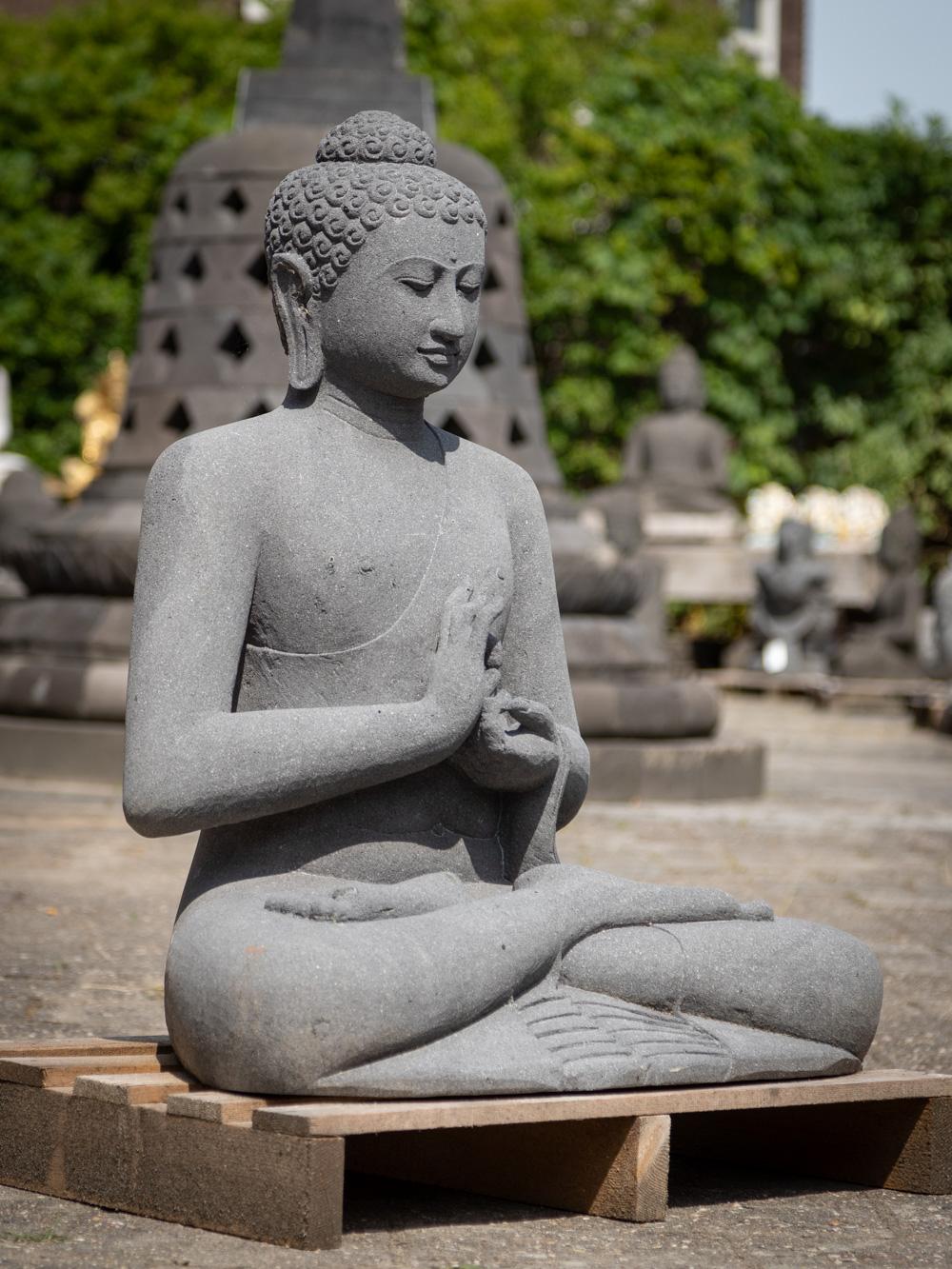 Newly made lavastone Buddha statue in Dharmachakra mudra  For Sale 12