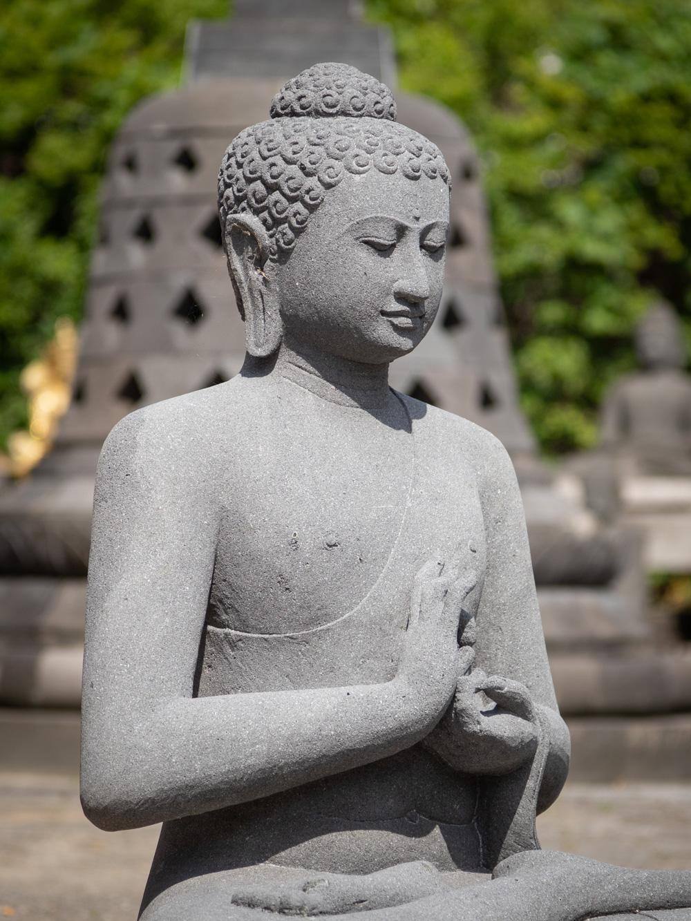Newly made lavastone Buddha statue in Dharmachakra mudra  For Sale 13