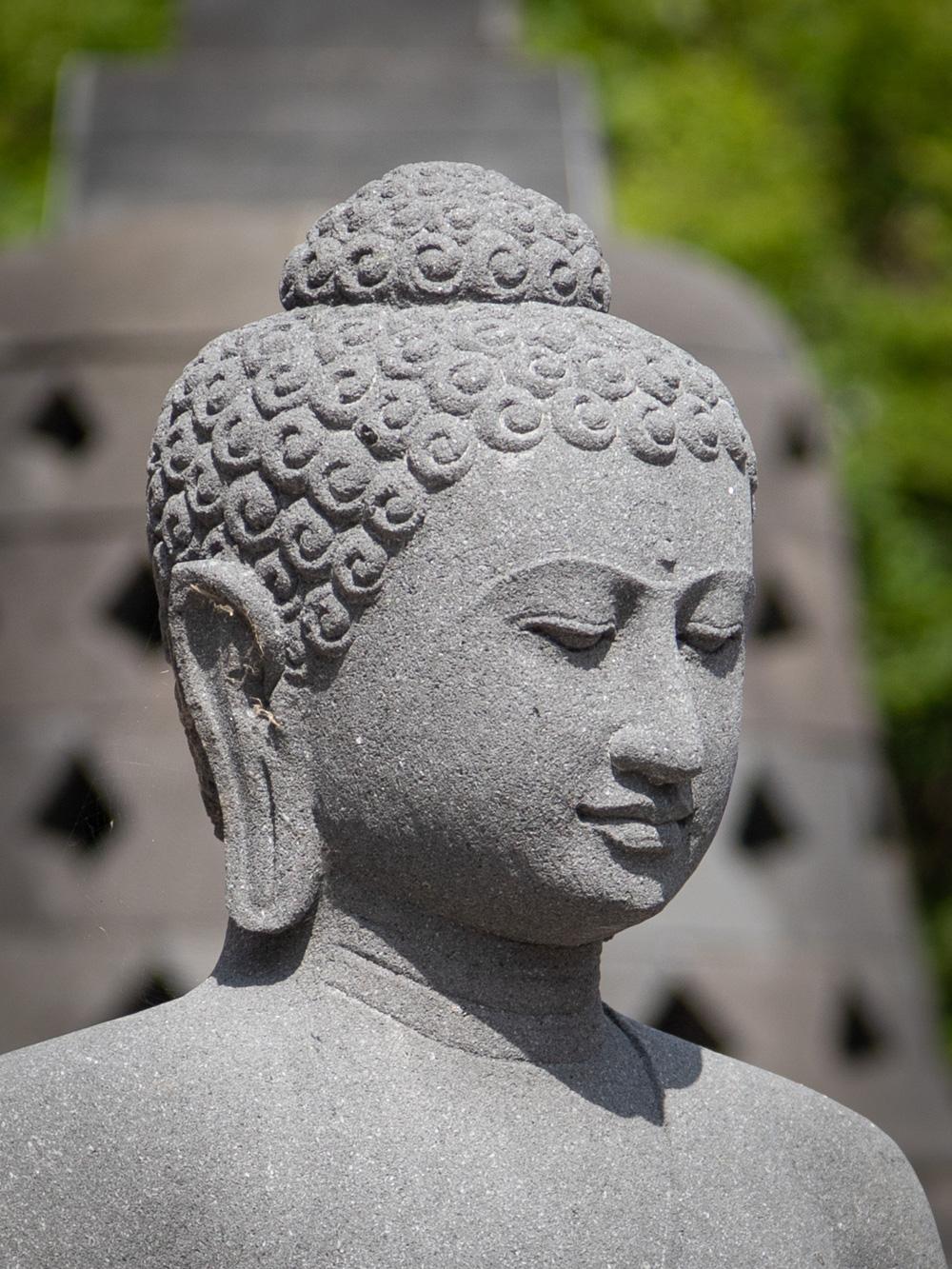 Newly made lavastone Buddha statue in Dharmachakra mudra  For Sale 14