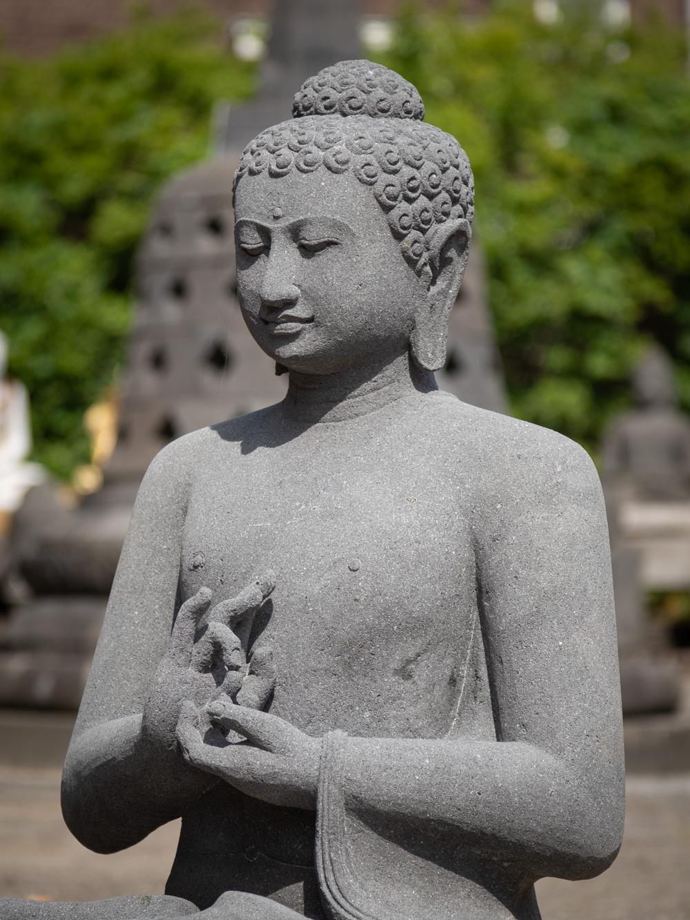 Newly made lavastone Buddha statue in Dharmachakra mudra  In Good Condition For Sale In DEVENTER, NL