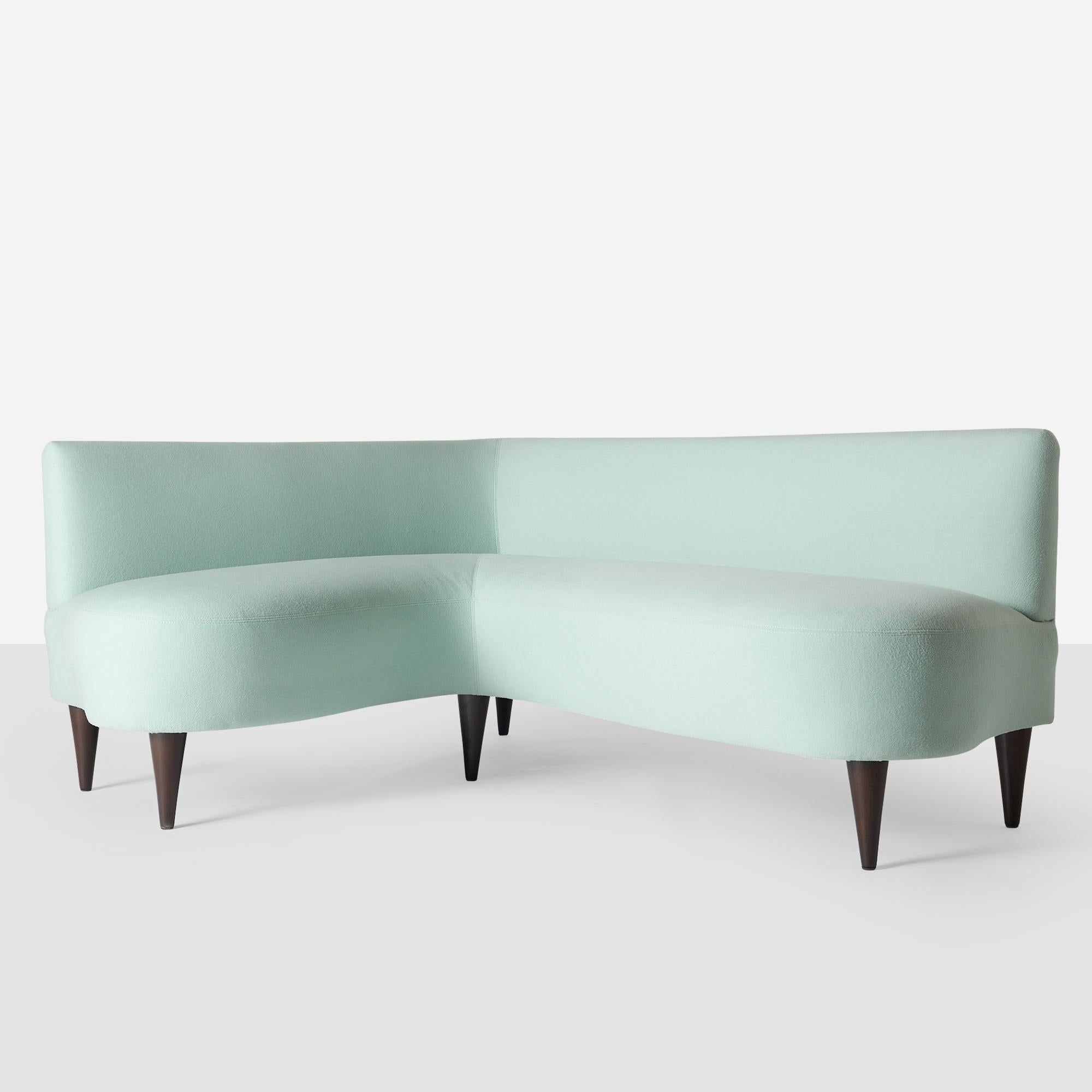 Italian Newly Redone Pair of L-Shaped Sofas by Giulio Minoletti (Attributed) For Sale