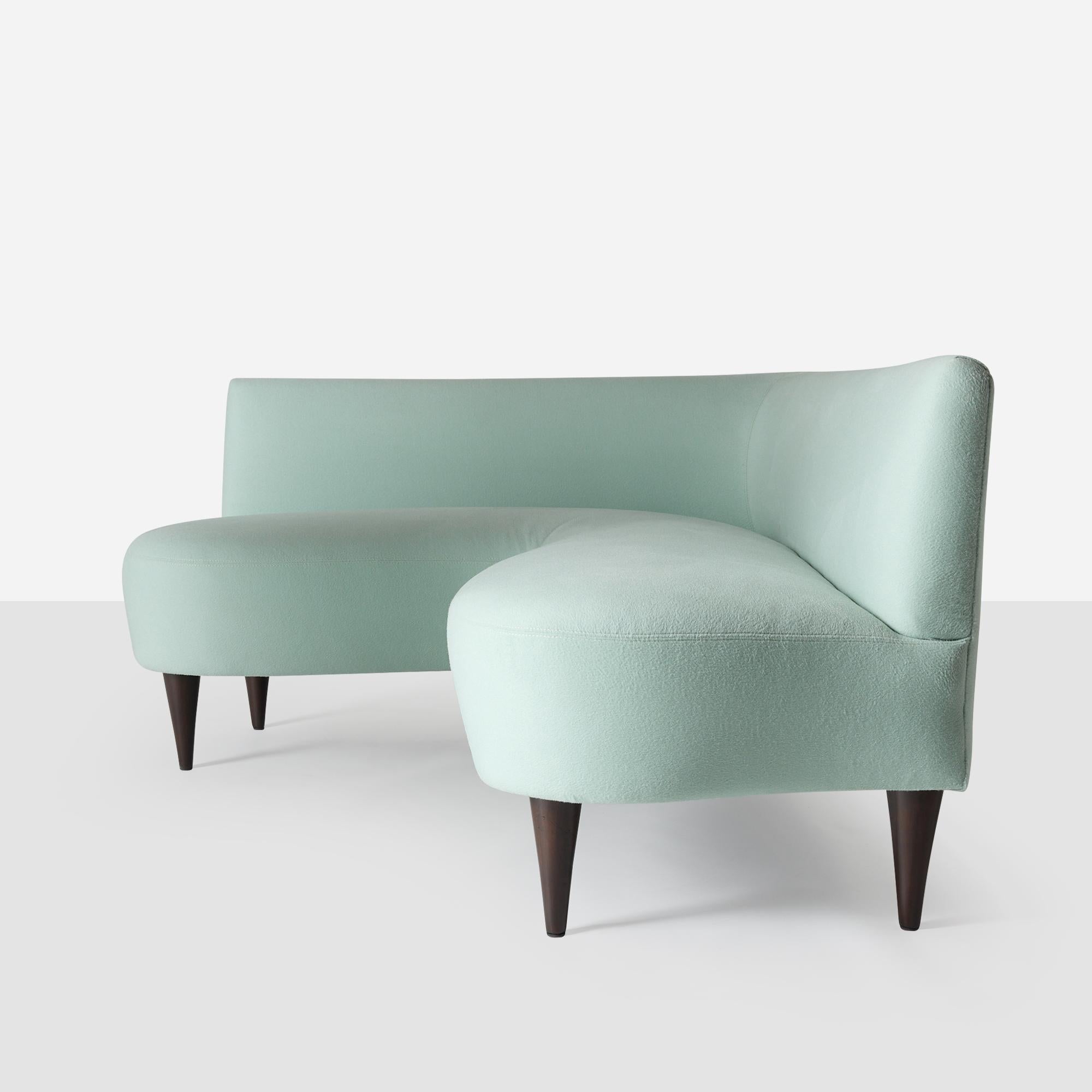 Newly Redone Pair of L-Shaped Sofas by Giulio Minoletti (Attributed) In Excellent Condition For Sale In San Francisco, CA