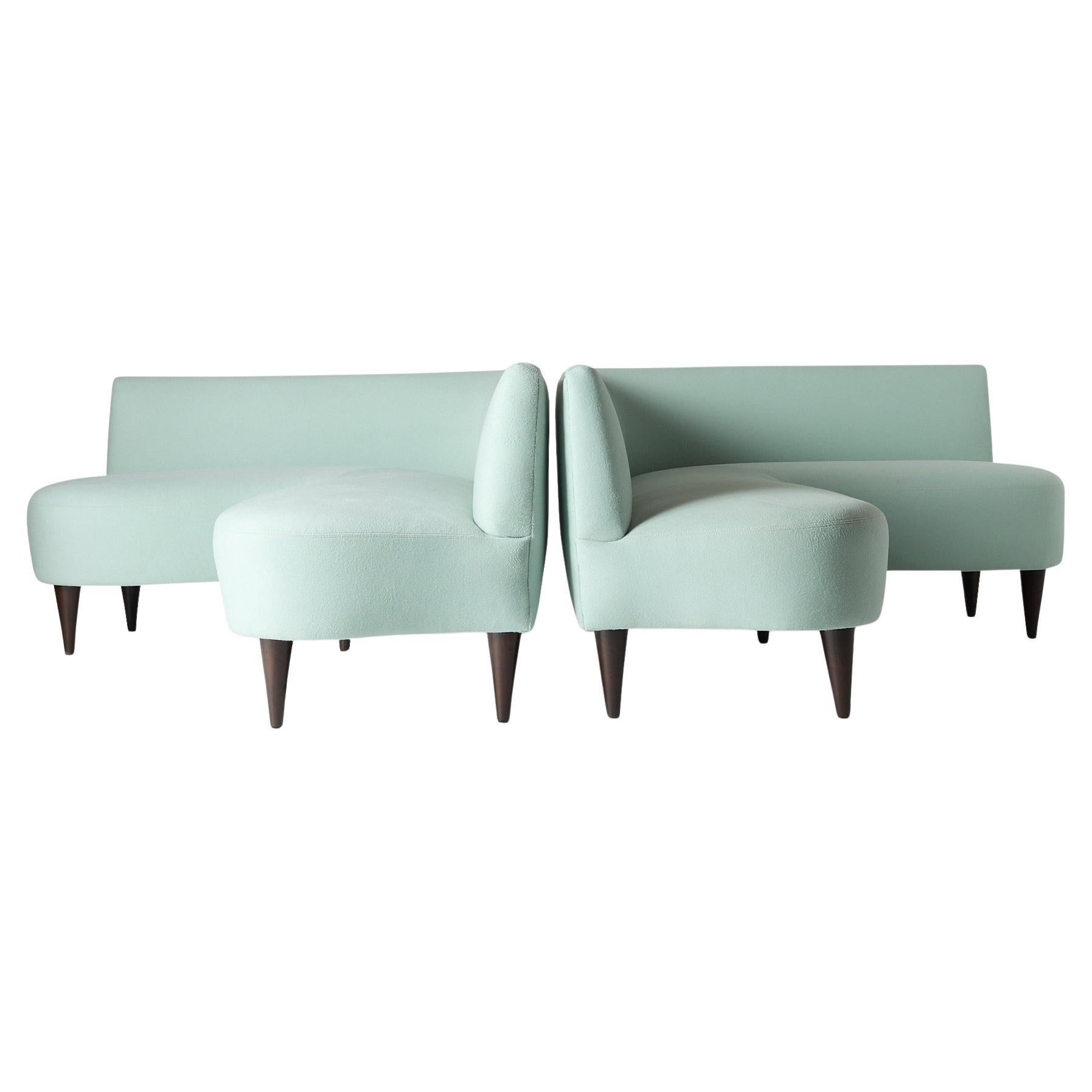 Newly Redone Pair of L-Shaped Sofas by Giulio Minoletti (Attributed) For Sale