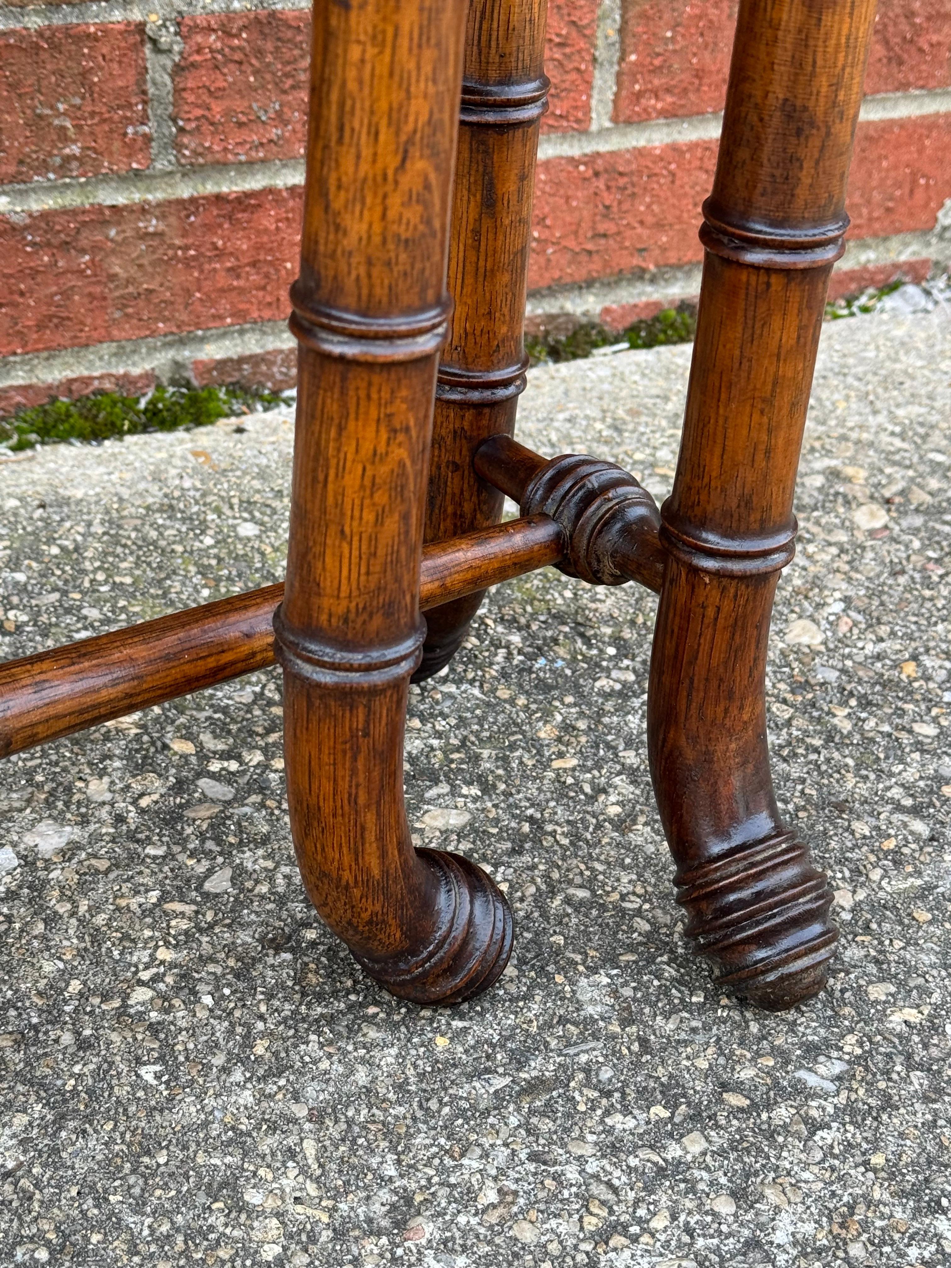 Newly Refinished Antique Drop-leaf Tiger Oak table with Faux Bamboo Legs For Sale 3