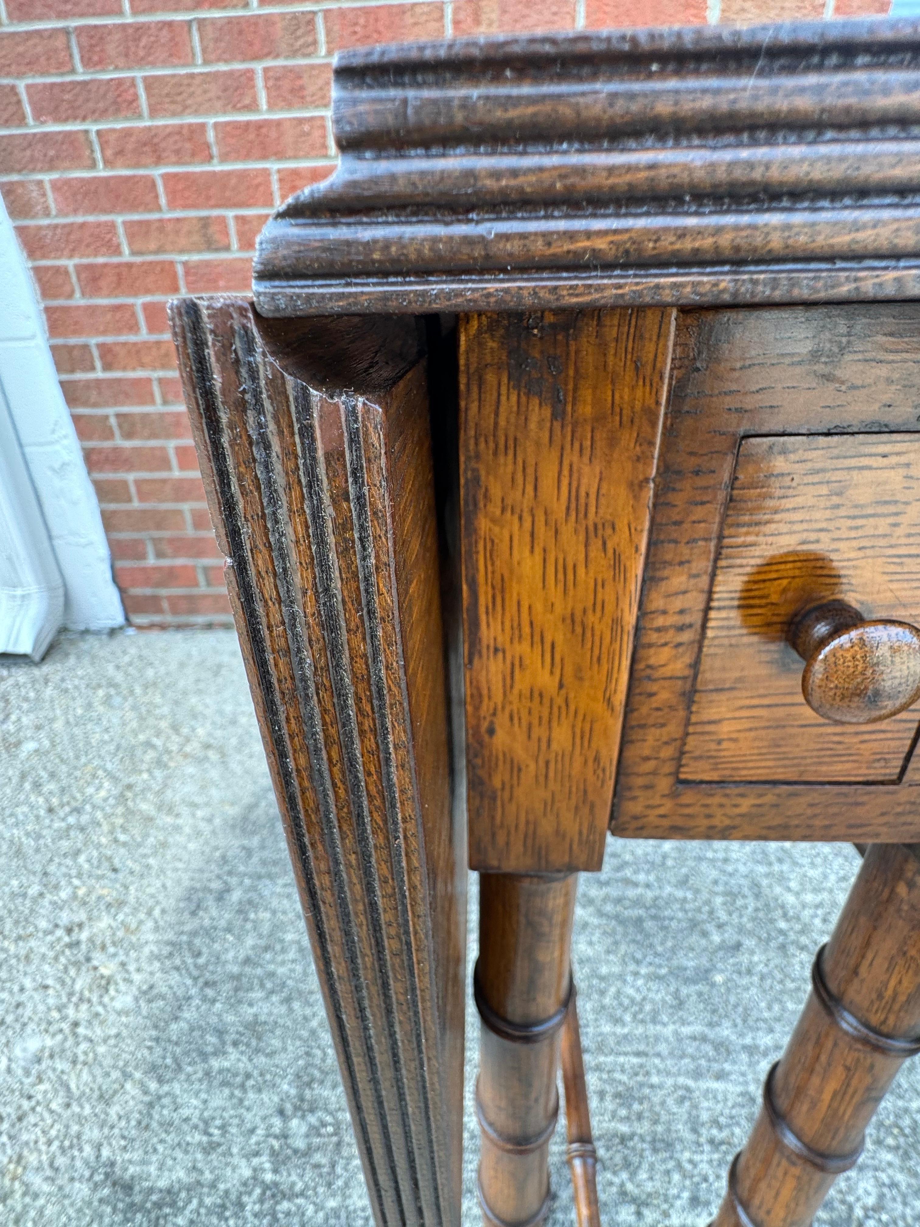 Newly Refinished Antique Drop-leaf Tiger Oak table with Faux Bamboo Legs For Sale 6