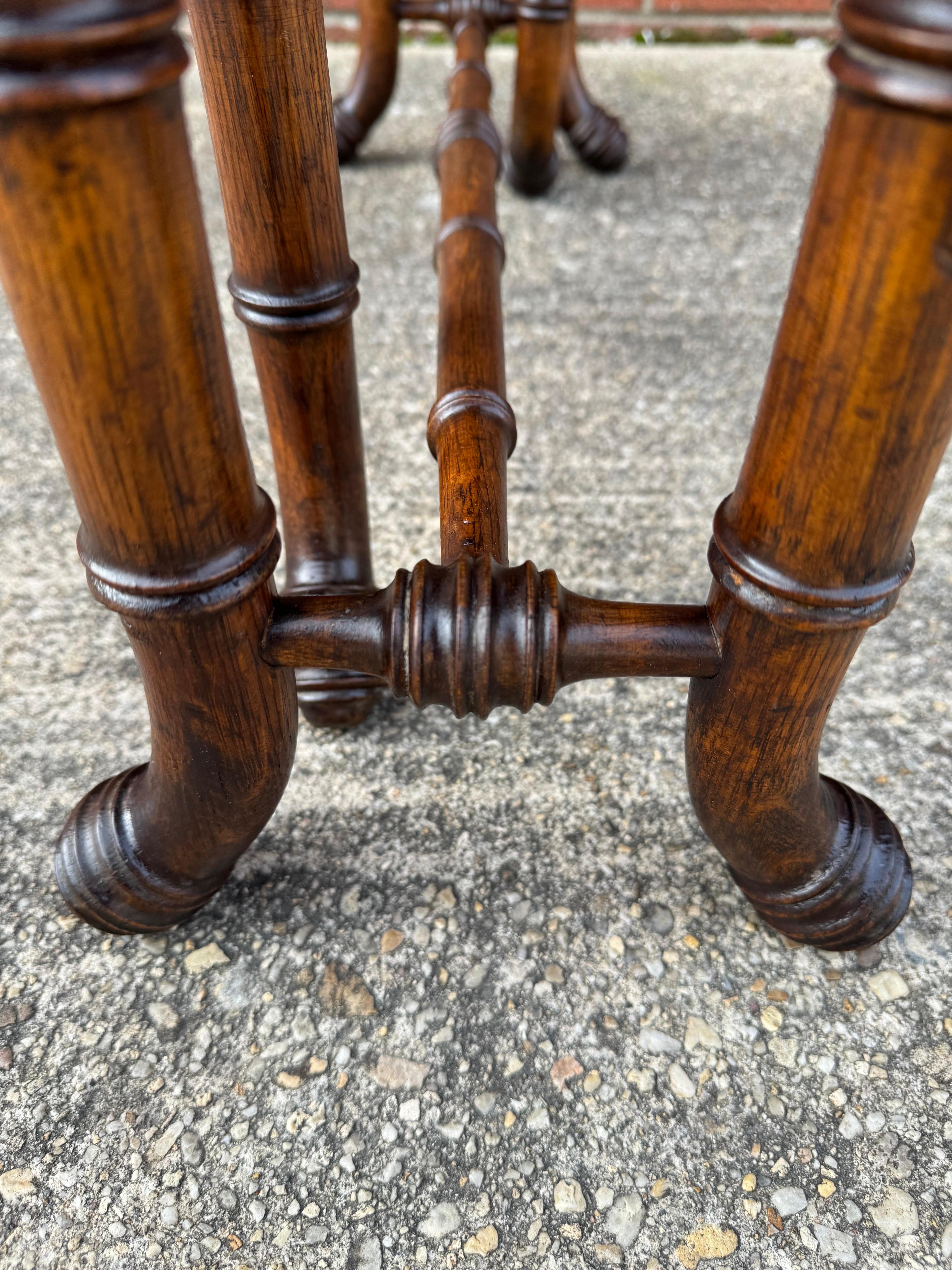 Newly Refinished Antique Drop-leaf Tiger Oak table with Faux Bamboo Legs For Sale 8