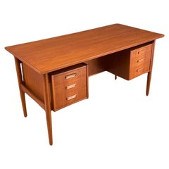 Newly Refinished - Danish Modern Sculpted Teak Floating Top Desk