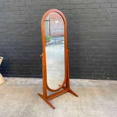 Newly Refinished - Danish Modern Sculpted Teak Free Standing Dressing Mirror