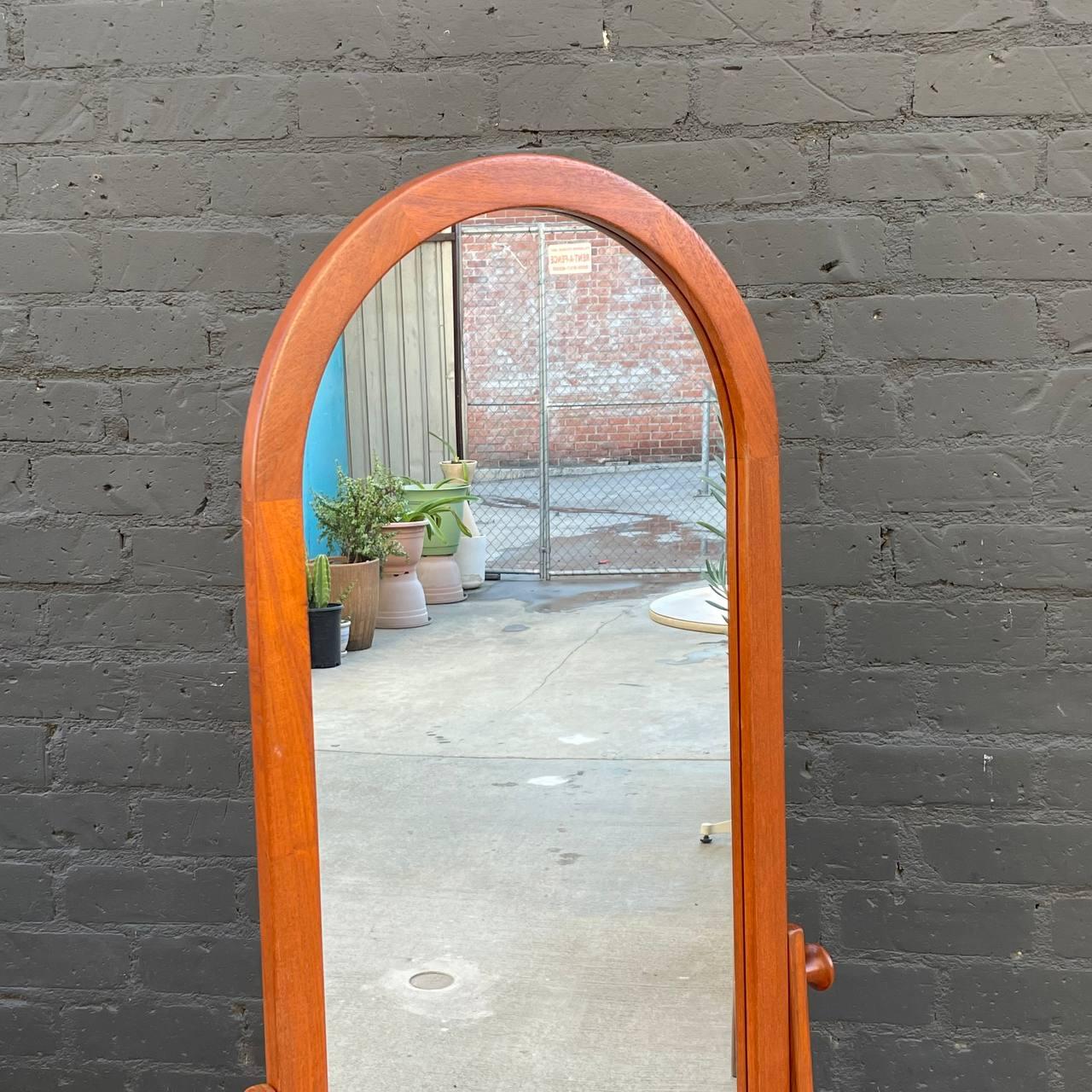 Mid-Century Modern Newly Refinished - Danish Modern Sculpted Teak Free Standing Dressing Mirror