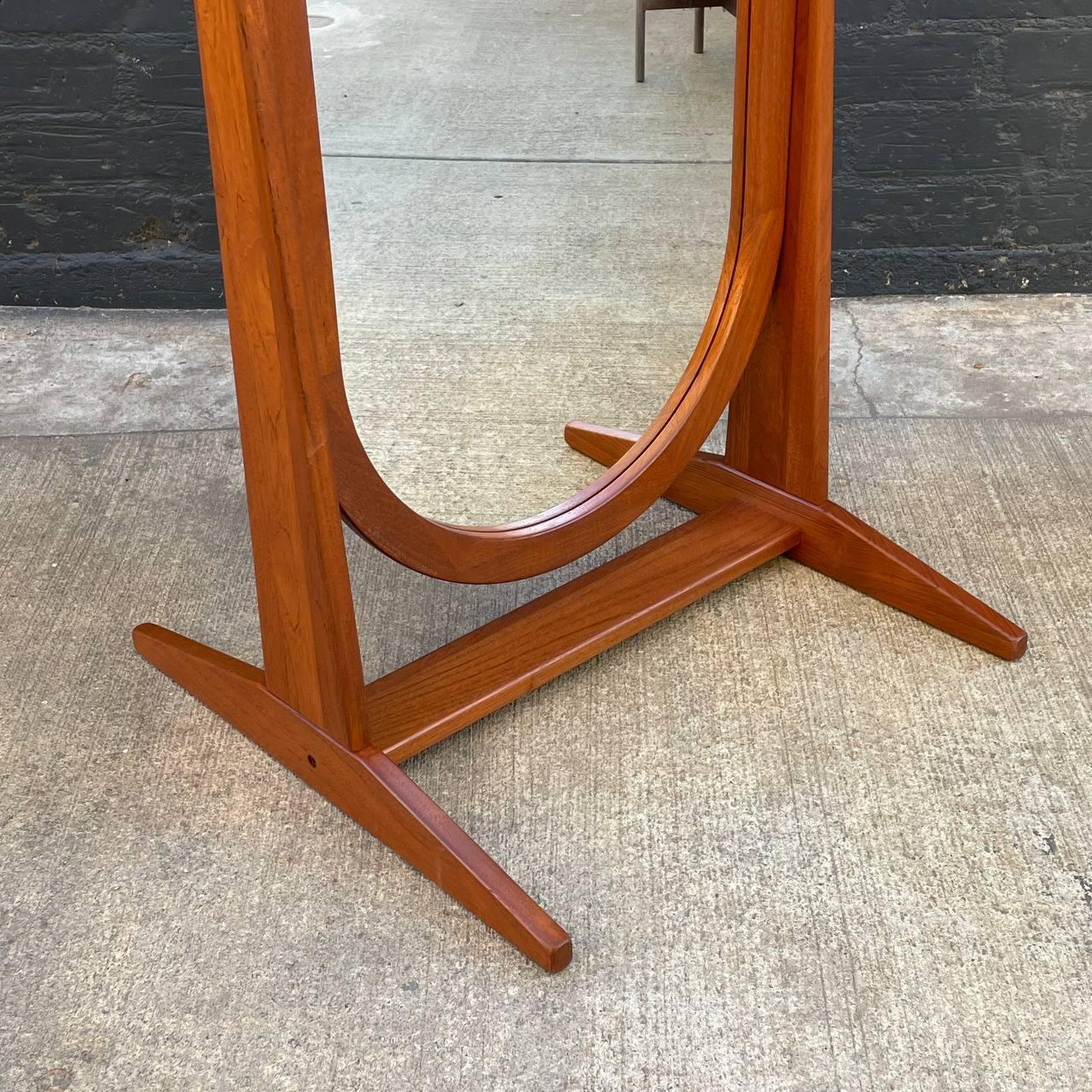 Mid-20th Century Newly Refinished - Danish Modern Sculpted Teak Free Standing Dressing Mirror