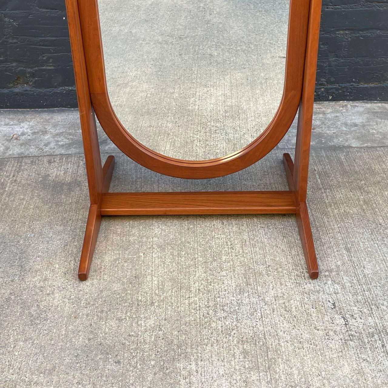 Glass Newly Refinished - Danish Modern Sculpted Teak Free Standing Dressing Mirror