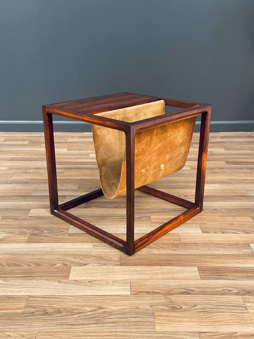 Newly Refinished -Danish Modern Side Table with Magazine Rack by Kai Kristiansen In Excellent Condition For Sale In Los Angeles, CA
