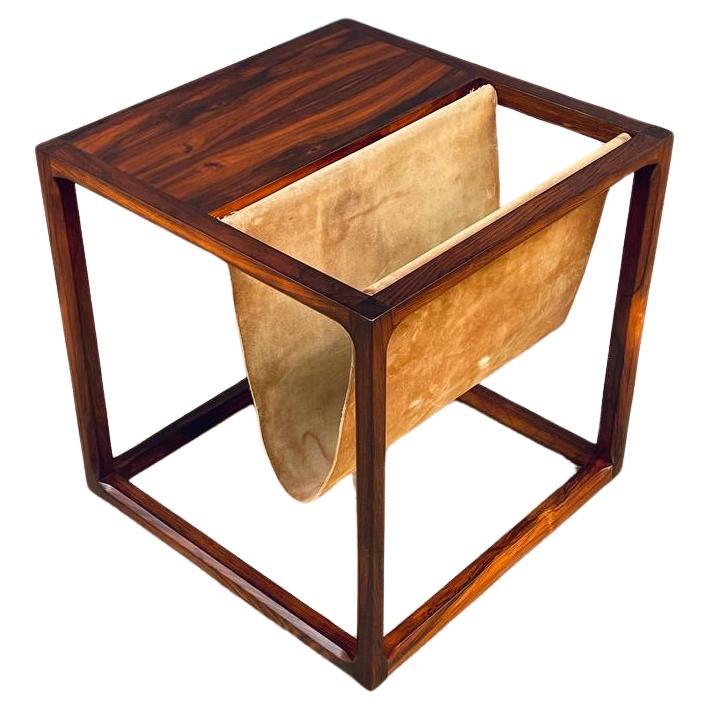 Newly Refinished -Danish Modern Side Table with Magazine Rack by Kai Kristiansen For Sale