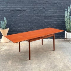 Newly Refinished - Danish Modern Teak Expanding Draw-Leaf Dining Table
