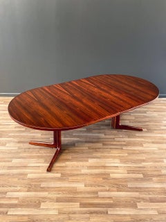Newly Refinished -Expanding Danish Modern Rosewood Dining Table w/ Pedestal Legs