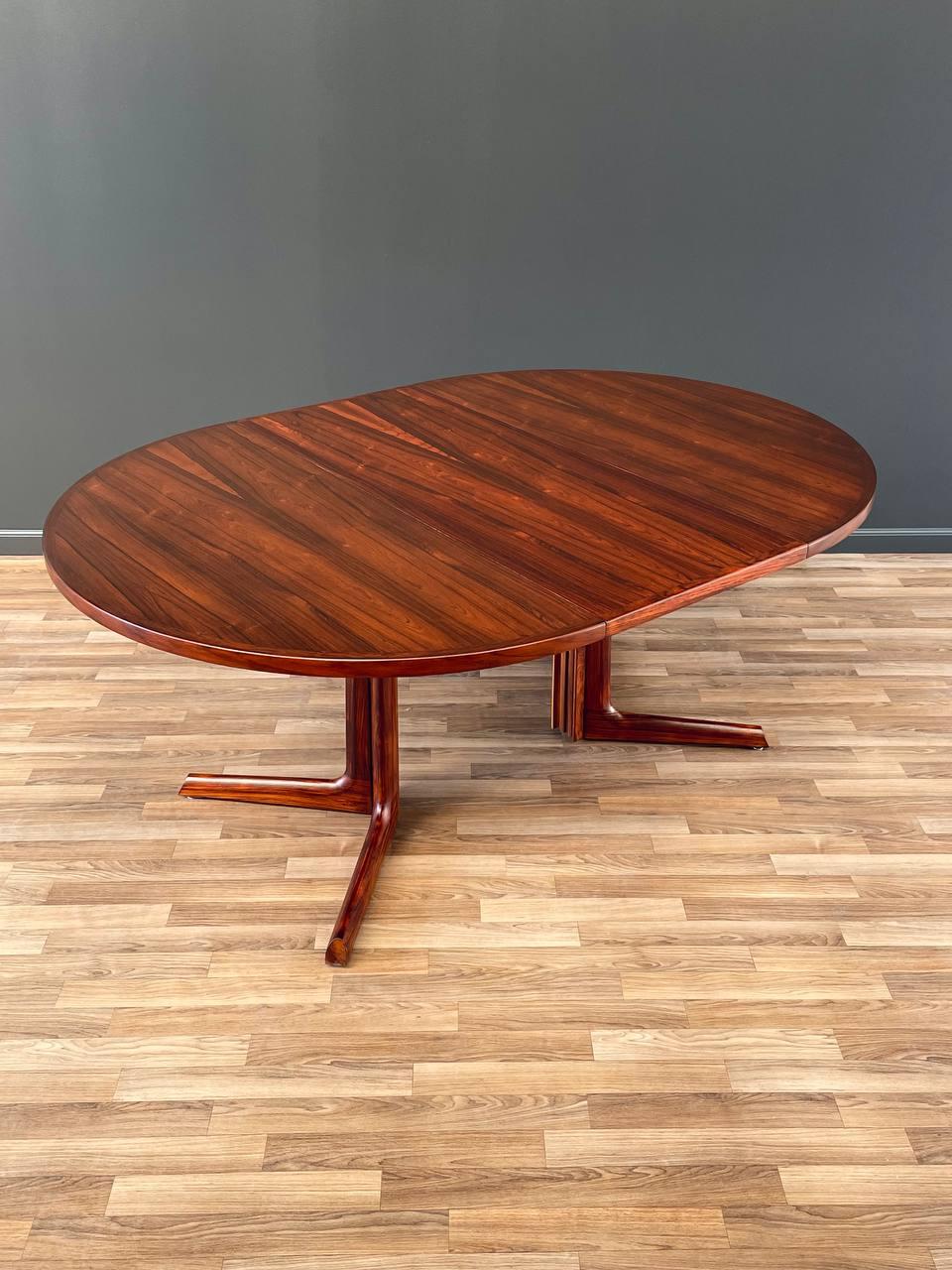 Mid-Century Modern Newly Refinished -Expanding Danish Modern Rosewood Dining Table w/ Pedestal Legs