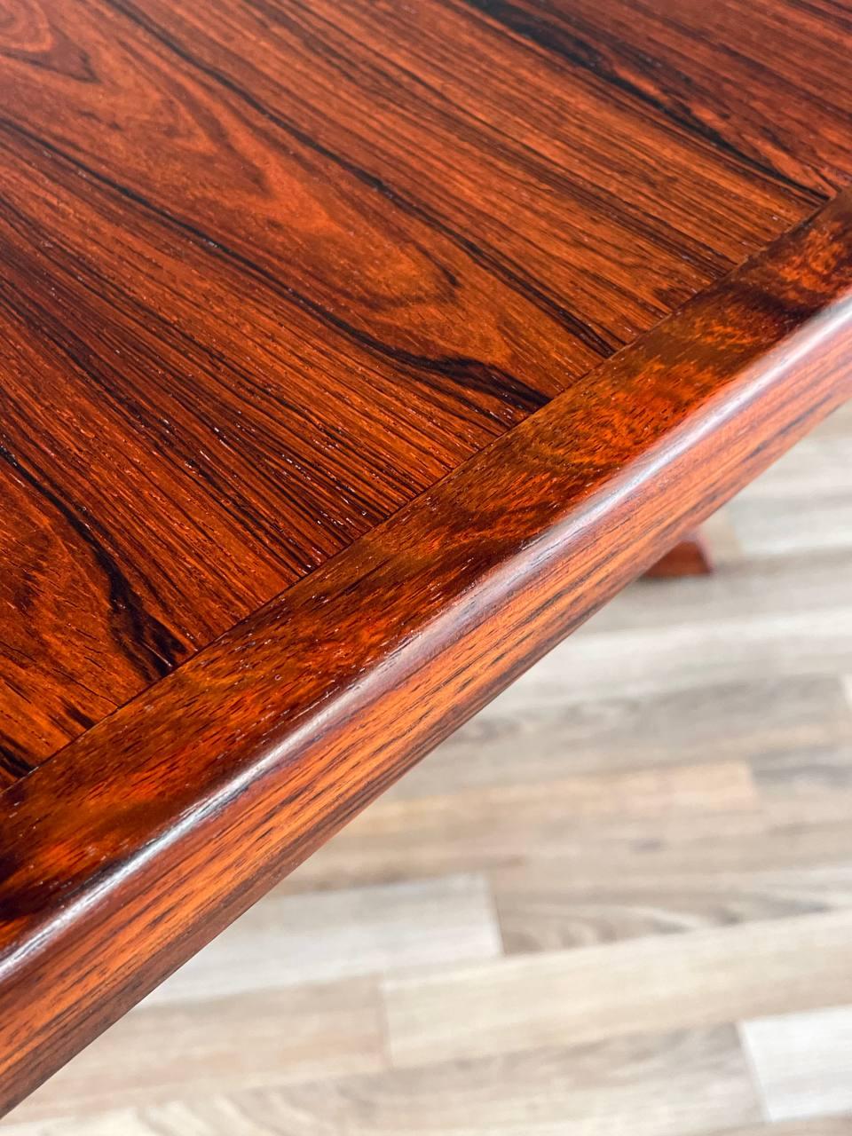 Newly Refinished -Expanding Danish Modern Rosewood Dining Table w/ Pedestal Legs 3
