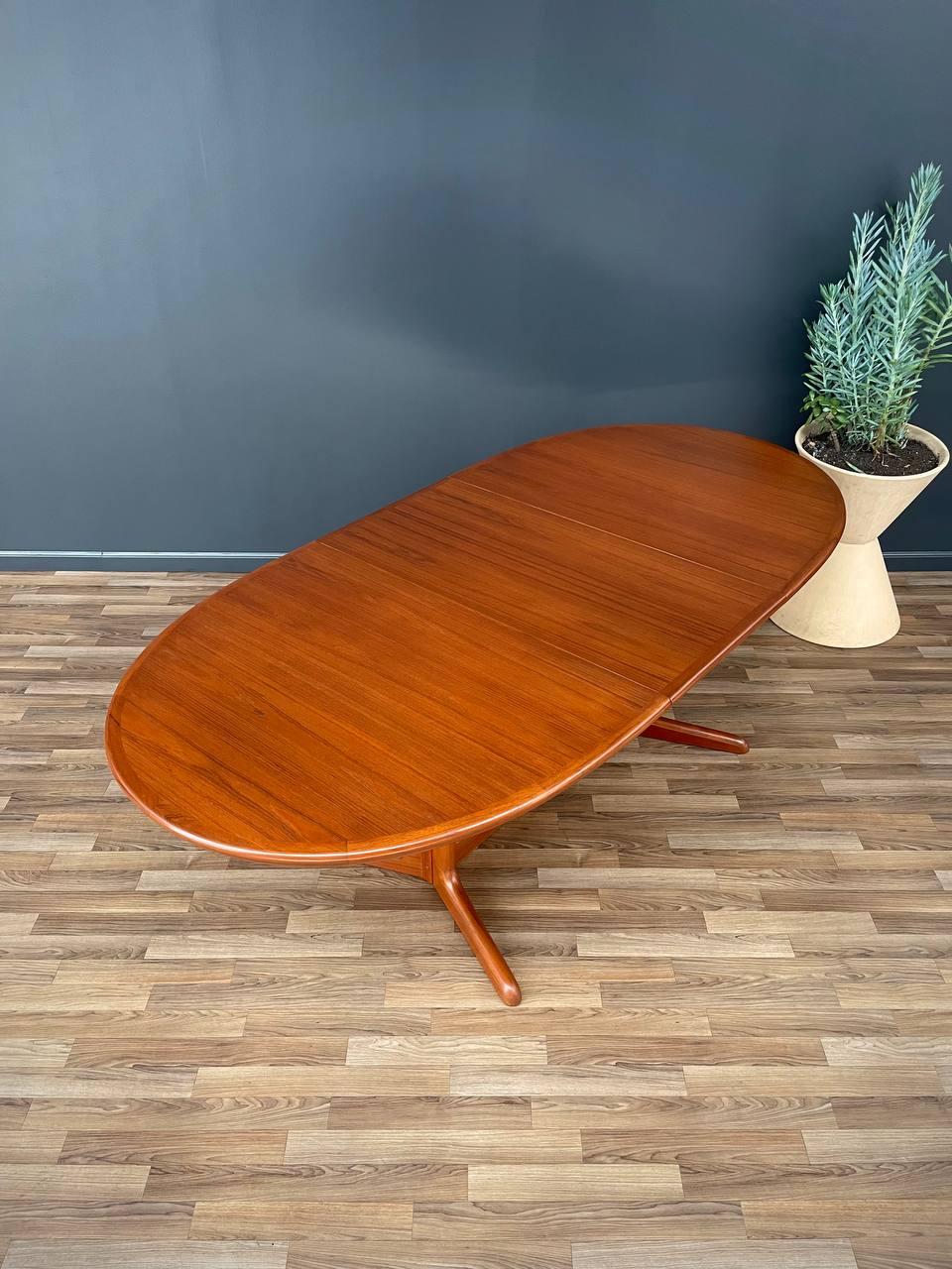 Newly Refinished - Expanding Mid-Century Danish Pedestal Teak Dining Table 1