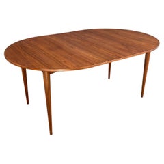 Newly Refinished - Expanding Mid-Century Modern Round Walnut Dining Table