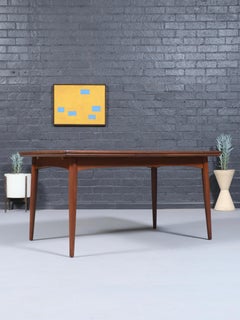 Newly Refinished - Expanding Mid-Century Walnut Draw-Leaf Dining Table