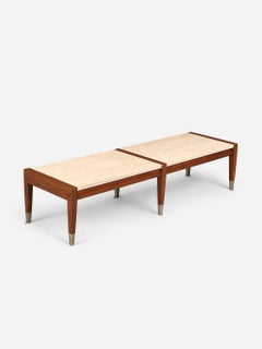 Newly Refinished - Italian Travertine Top & Walnut Coffee Table by Sligh Lowry