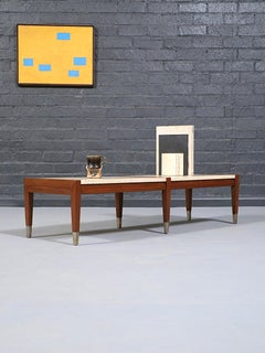 Newly Refinished - Italian Travertine Top & Walnut Coffee Table by Sligh Lowry