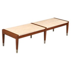 Newly Refinished - Italian Travertine Top & Walnut Coffee Table by Sligh Lowry