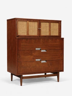 Newly Refinished - Merton Gershun “Accord” Cane & Walnut Highboy Dresser