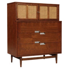 Newly Refinished - Merton Gershun “Accord” Cane & Walnut Highboy Dresser