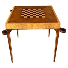 Newly Refinished - Mid-Century Art Deco Game Table with Reverse Leather Top